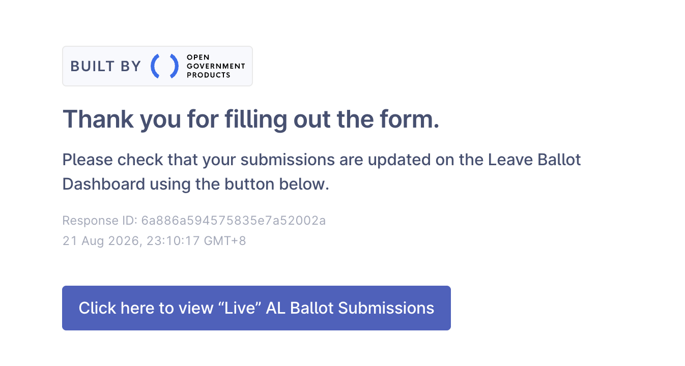 Submission confirmation page