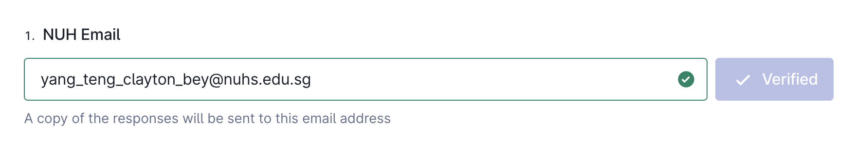 Green confirmation that the email is verified