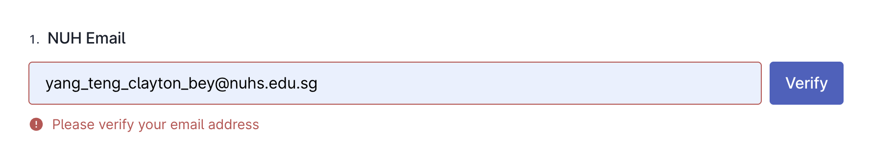 Enter your NUH email and click Verify Email